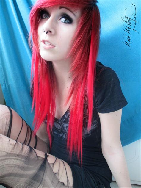 emo hairstyle red|red hair emo girl.